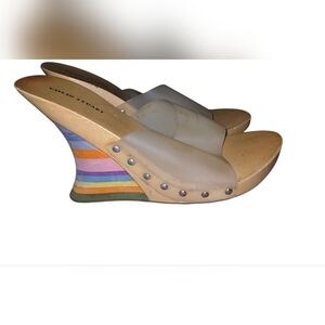 Stuart Weitzman Colorful Striped Wedges with Clear Straps